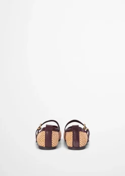 Ballerina Model Gina in Raffia-Bast-Optik mit Leder