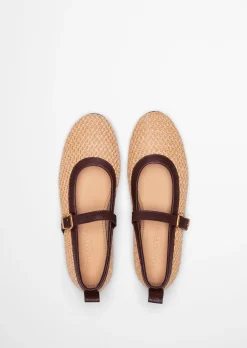 Ballerina Model Gina in Raffia-Bast-Optik mit Leder