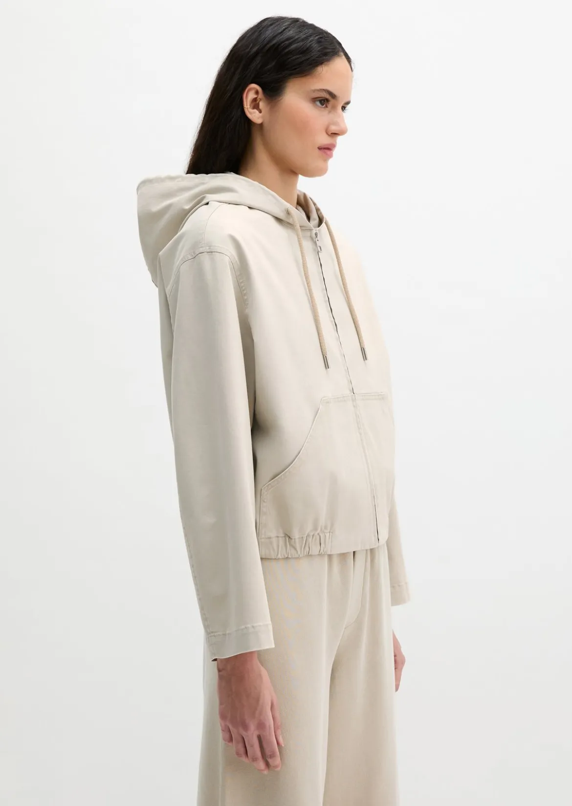 Blouson mit Kapuze loose aus Brushed Cotton Twill