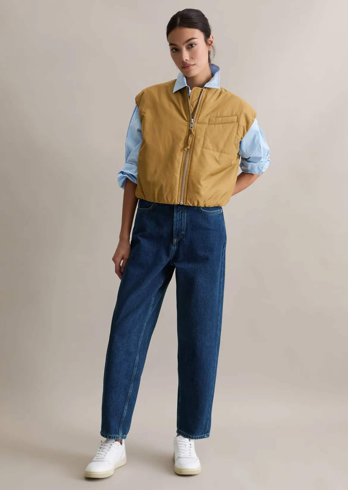 Blouson-Weste im Aviator-Stil relaxed cropped aus recyceltem Polyester