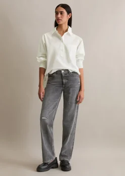 Bluse im Polo-Stil relaxed aus softem Popeline