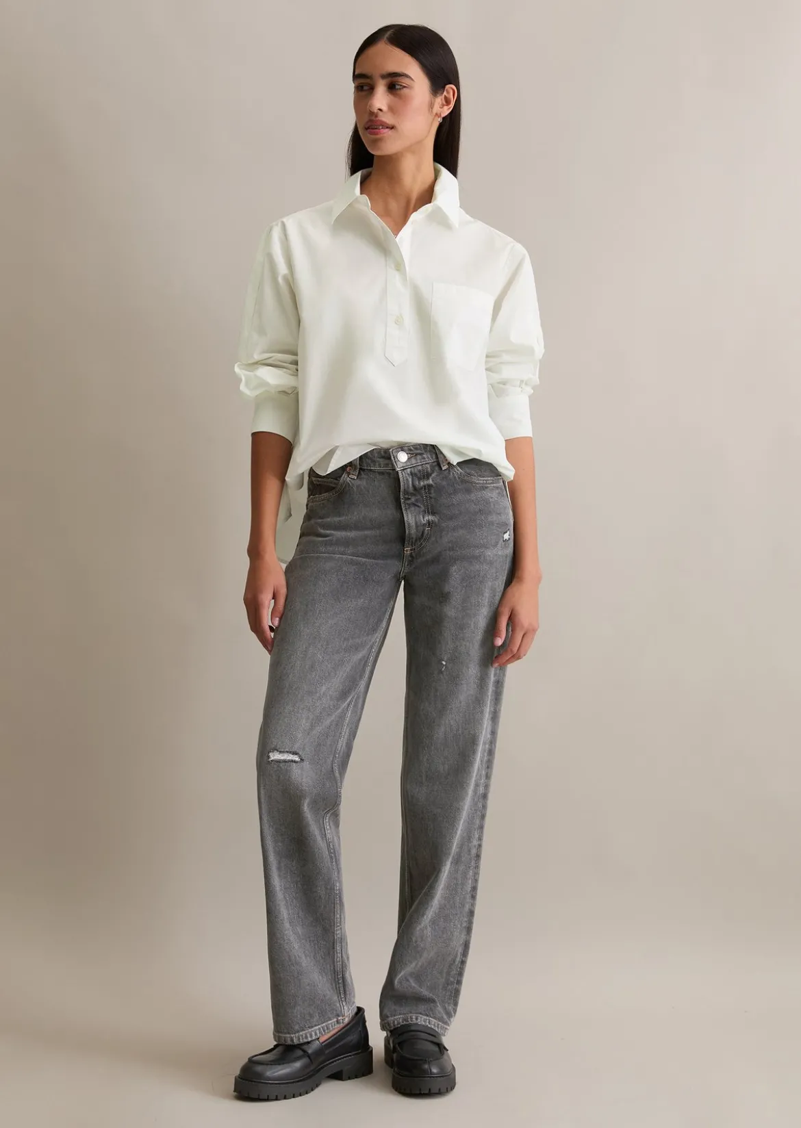 Bluse im Polo-Stil relaxed aus softem Popeline