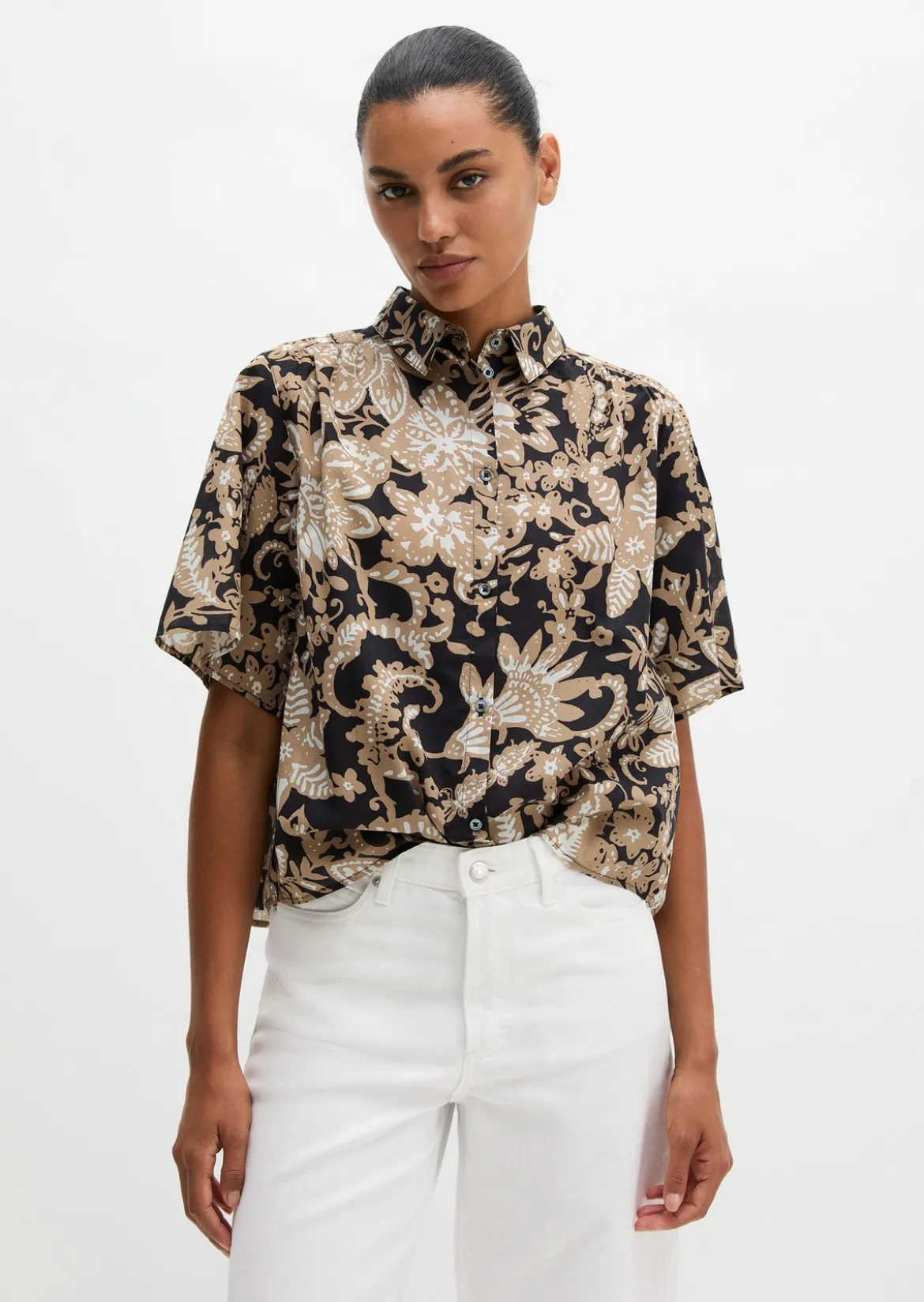Bluse loose aus bedrucktem Baumwoll-Voile