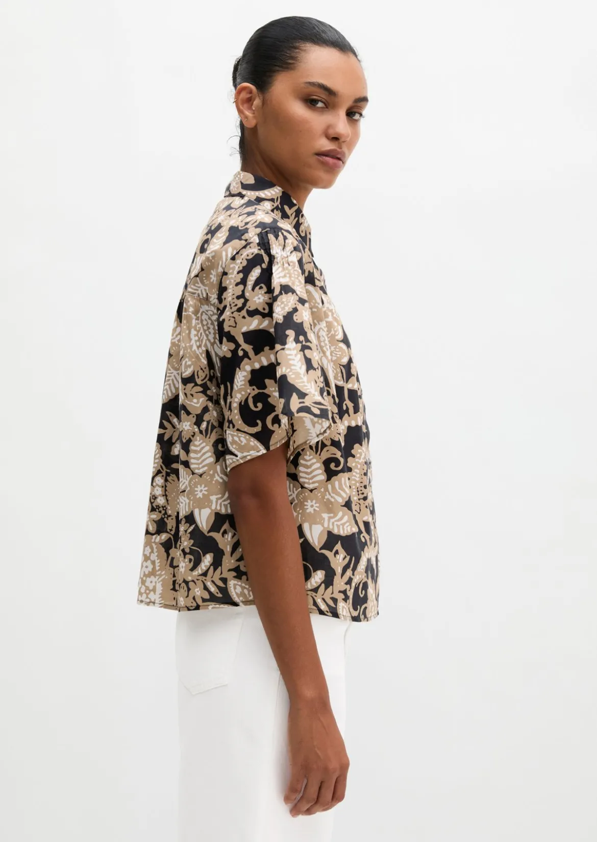 Bluse loose aus bedrucktem Baumwoll-Voile
