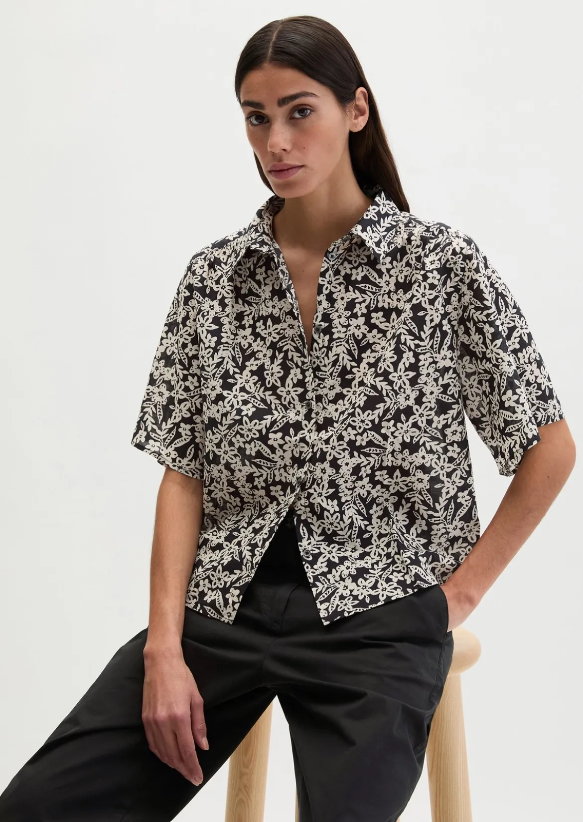 Bluse loose aus bedrucktem Baumwoll-Voile