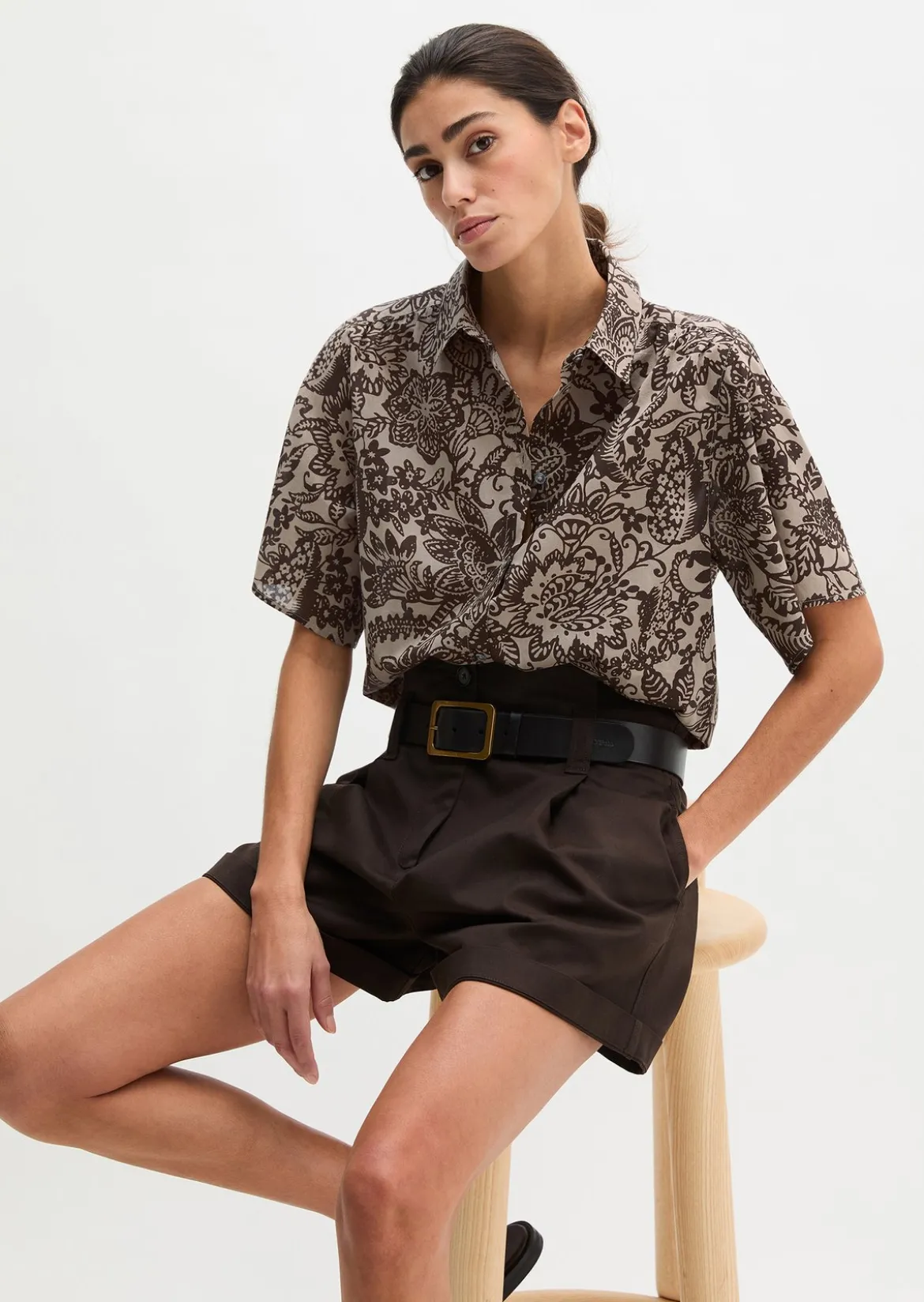 Bluse loose aus bedrucktem Baumwoll-Voile
