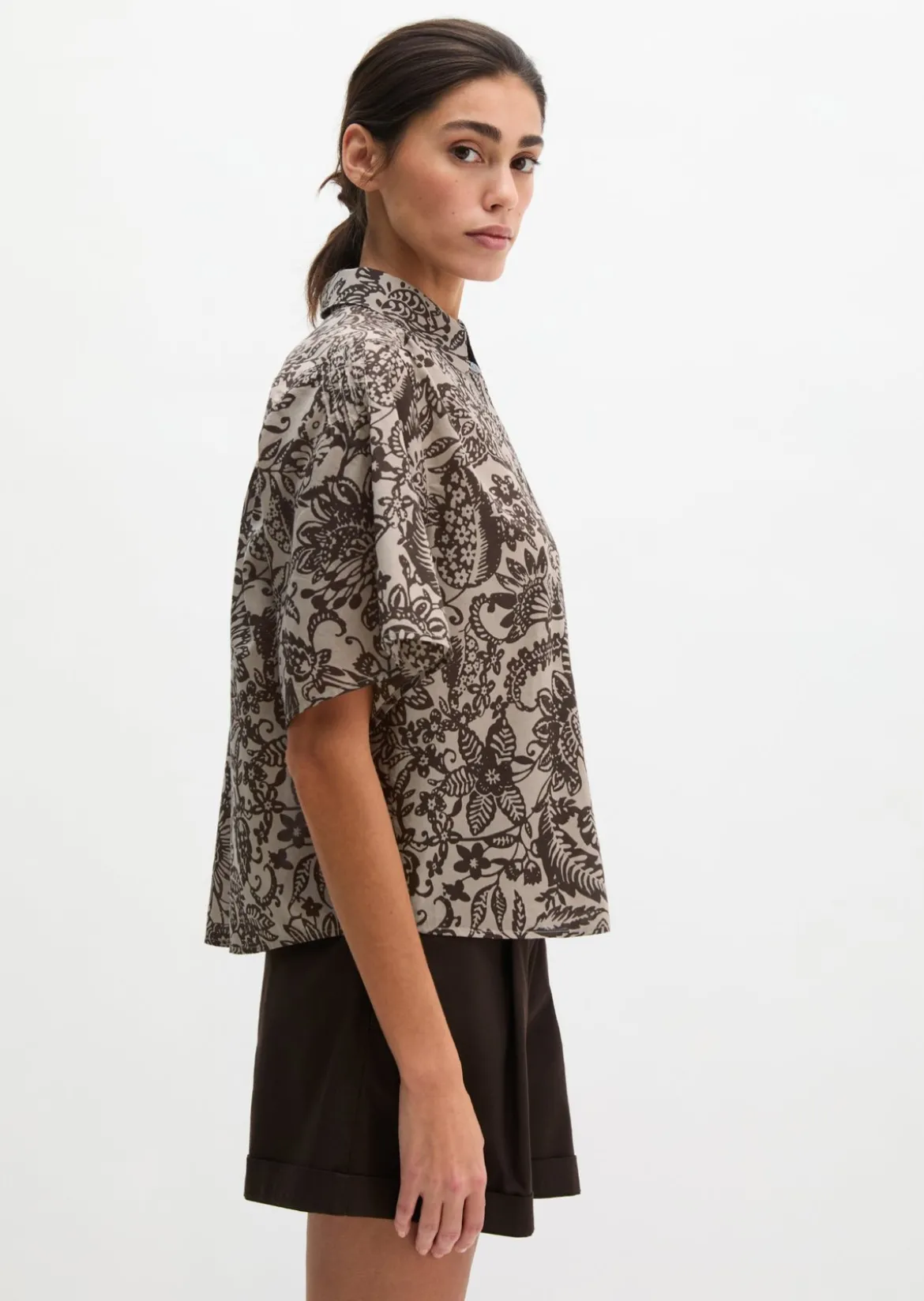 Bluse loose aus bedrucktem Baumwoll-Voile