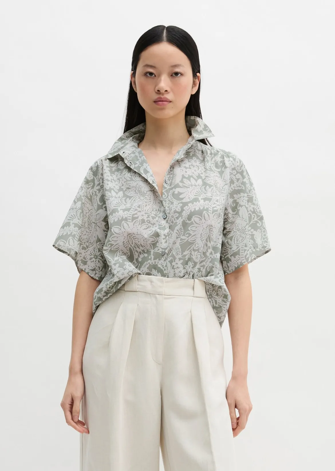 Bluse loose aus bedrucktem Baumwoll-Voile