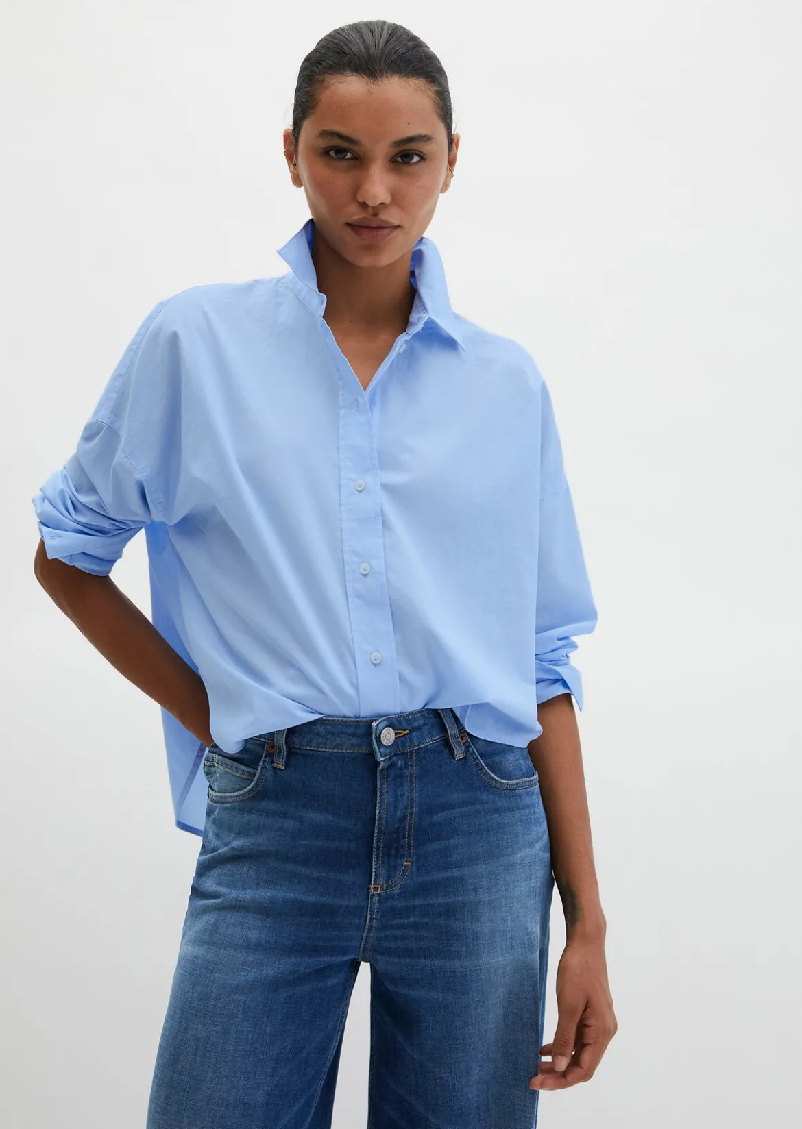 Bluse regular aus Baumwoll-Chambray