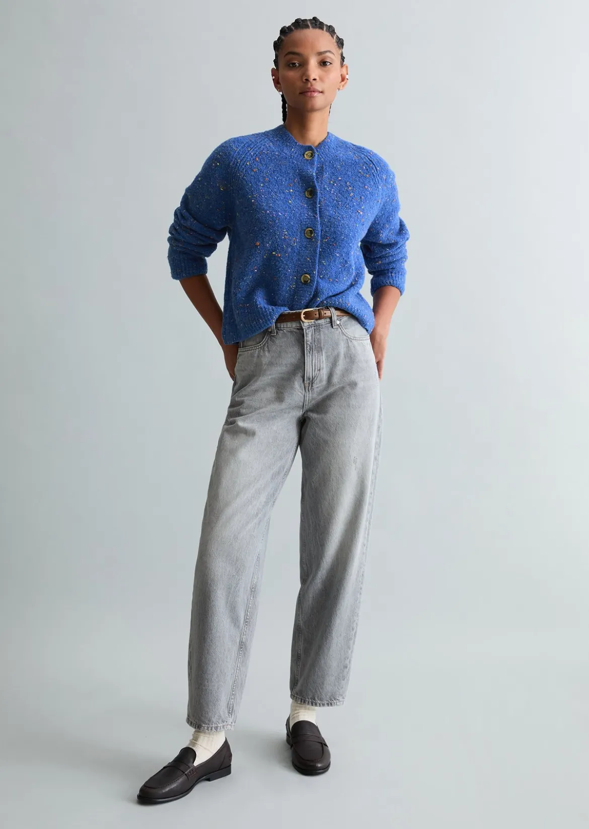 Bouclé-Cardigan relaxed aus Schurwolle-Viskose-Mix