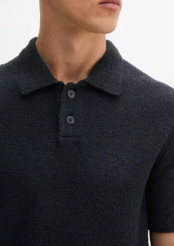 Bouclé-Poloshirt regular aus weichem Bio-Baumwoll-Mix