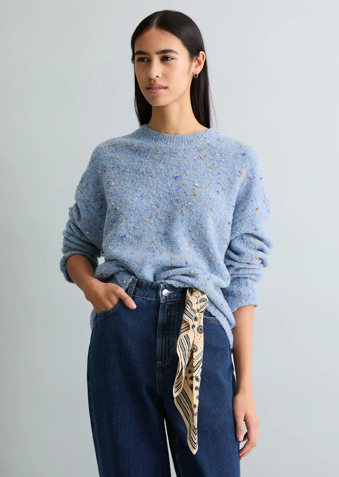 Bouclé-Pullover oversize aus Schurwolle-Viskose-Mix