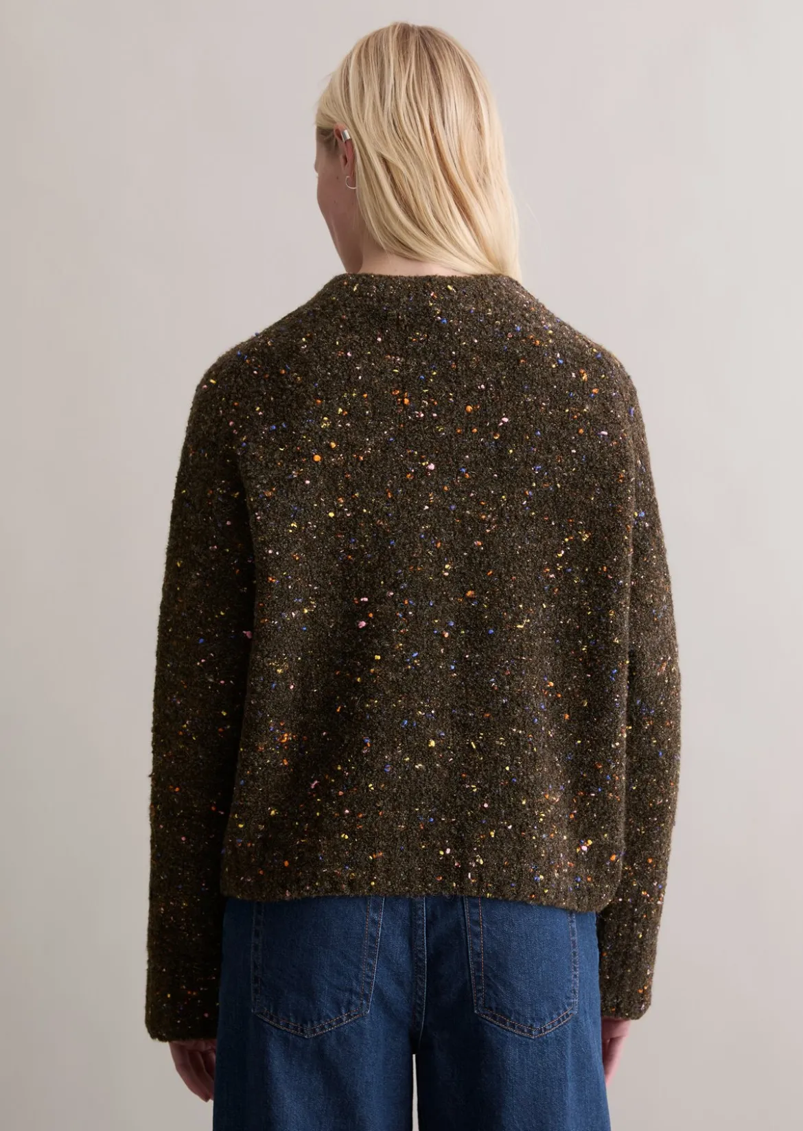 Bouclé-Pullover oversize aus Schurwolle-Viskose-Mix