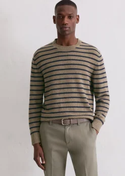 Bouclé-Pullover regular aus gestreiftem Bio-Baumwoll-Mix