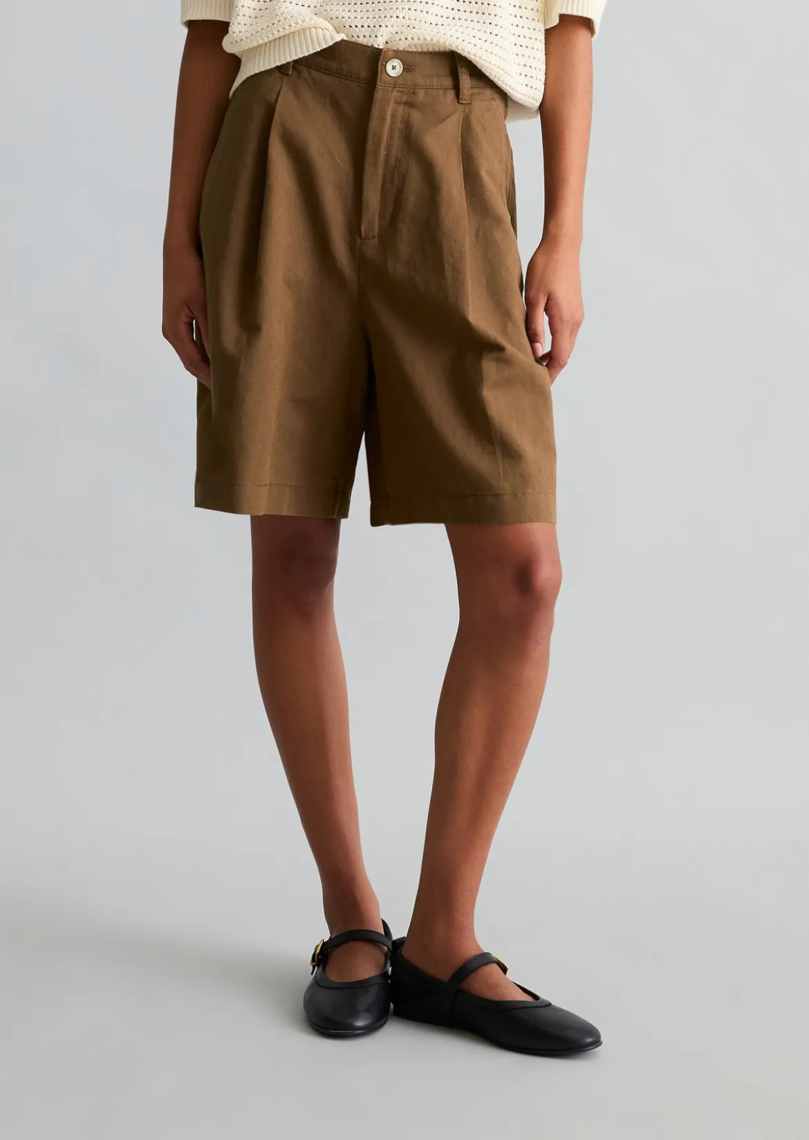 Bundfalten-Shorts regular aus Leinen-Baumwolle-Mix