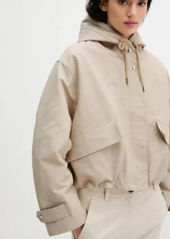 Canvasjacke mit Kapuze relaxed aus Cotton-Nylon-Mix