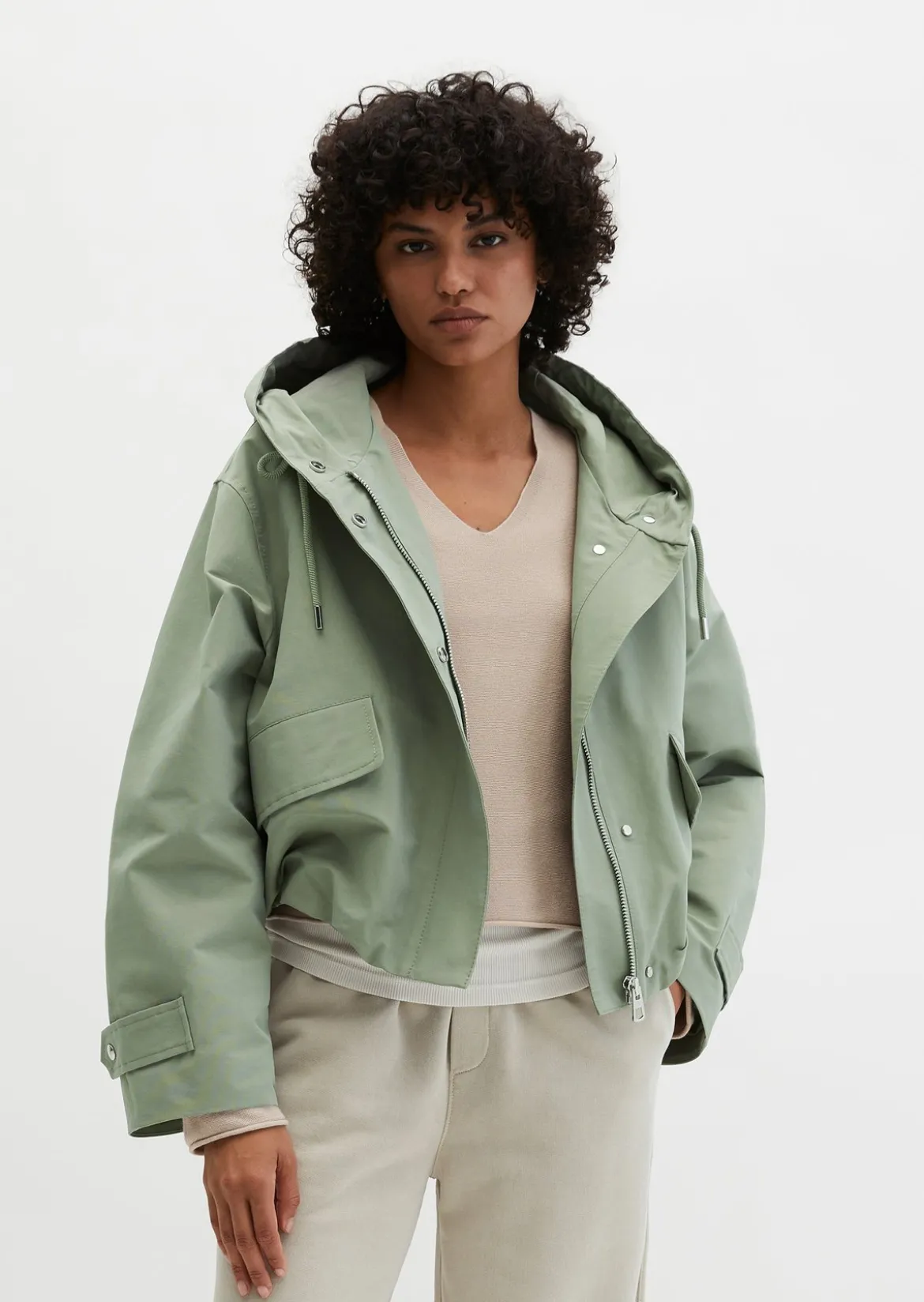 Canvasjacke mit Kapuze relaxed aus Cotton-Nylon-Mix