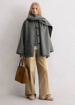 Capejacke mit abnehmbarem Schal relaxed aus Doubleface-Wolle-Mix
