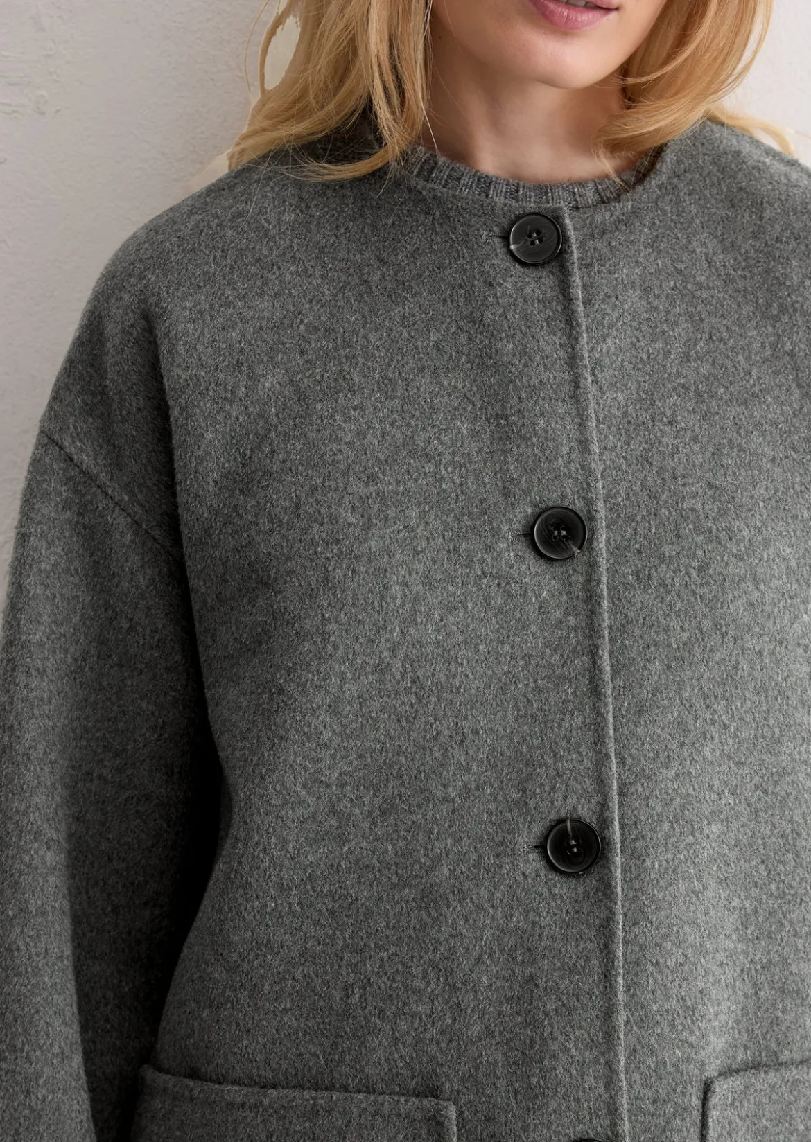Capejacke mit abnehmbarem Schal relaxed aus Doubleface-Wolle-Mix