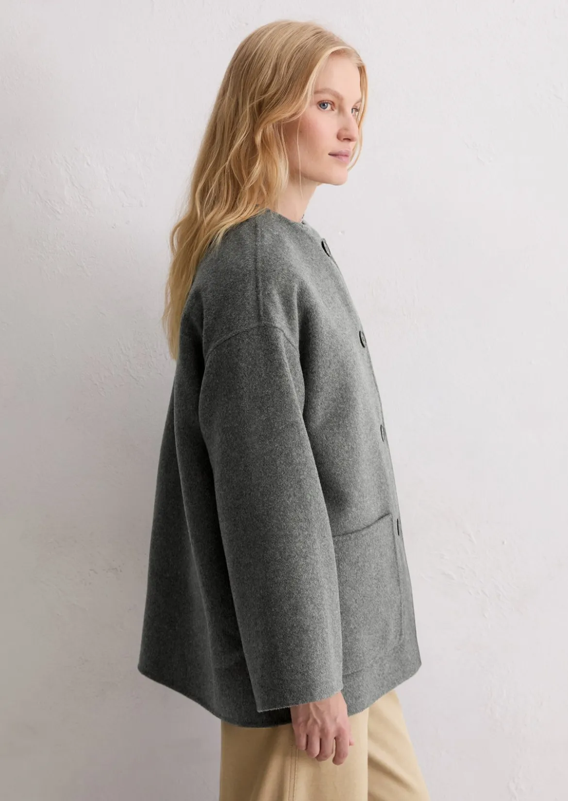 Capejacke mit abnehmbarem Schal relaxed aus Doubleface-Wolle-Mix