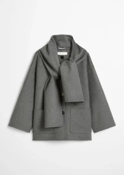 Capejacke mit abnehmbarem Schal relaxed aus Doubleface-Wolle-Mix