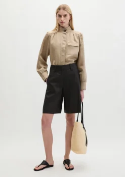 Chino-Shorts flared aus Viskose-Leinen-Stretch