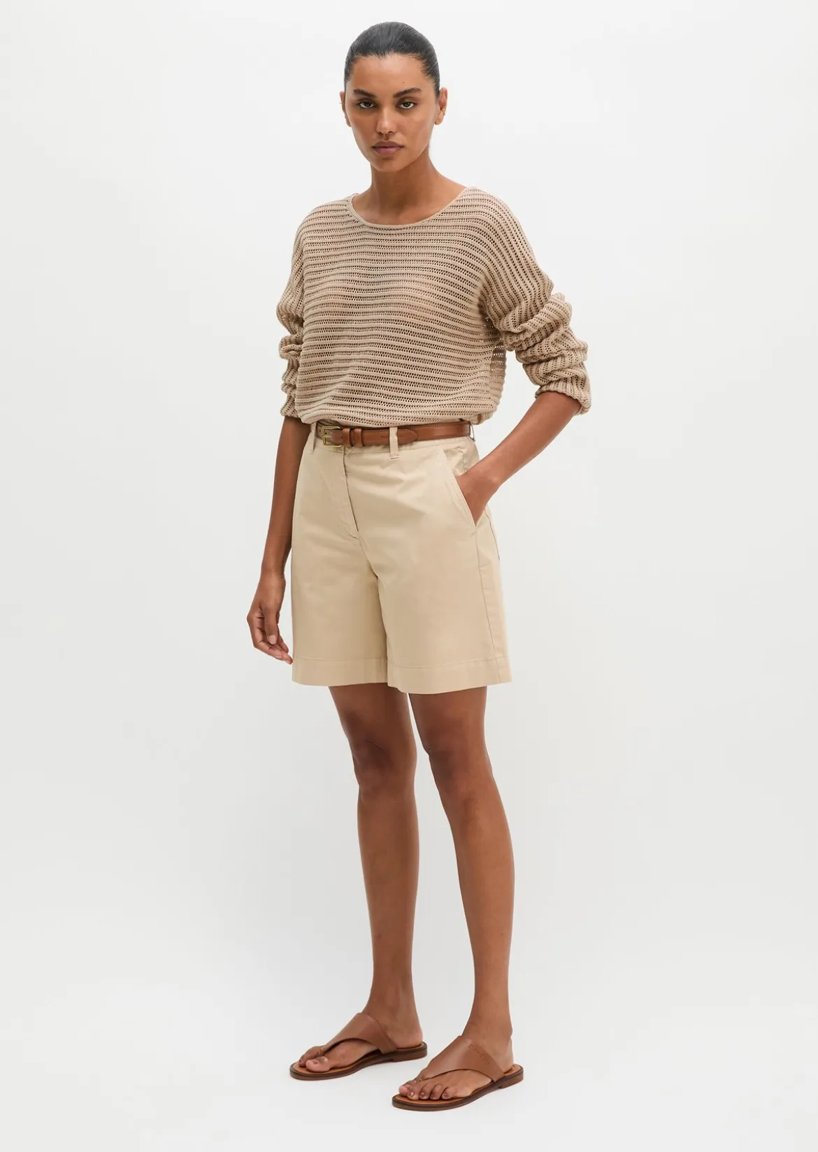 Chino-Shorts Model Lande wide aus Organic Cotton-Lyocell-Leinen-Mix