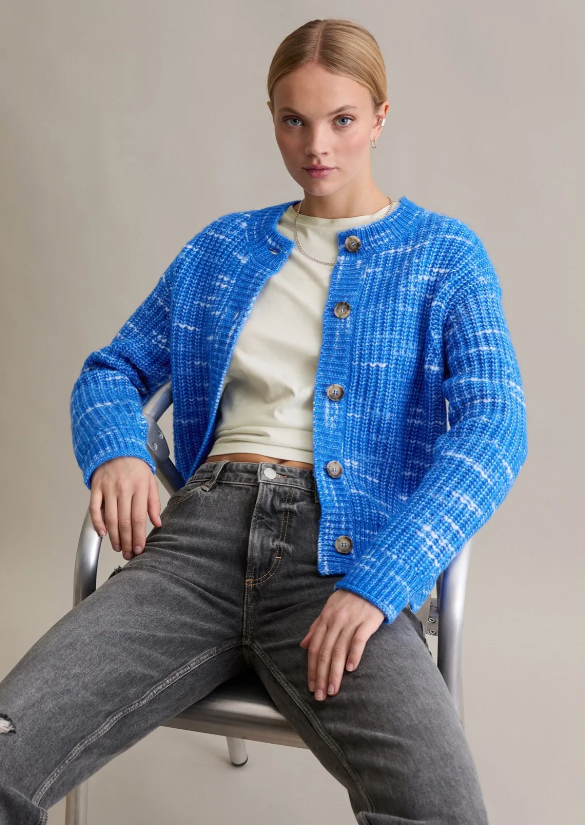 Chunky-Cardigan cropped aus weichem Wolle-Mix
