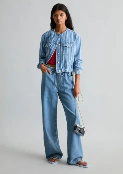 Crayfish Capsule Jeansjacke gestreift, Boxy Fit, Cropped aus reiner Bio-Baumwolle