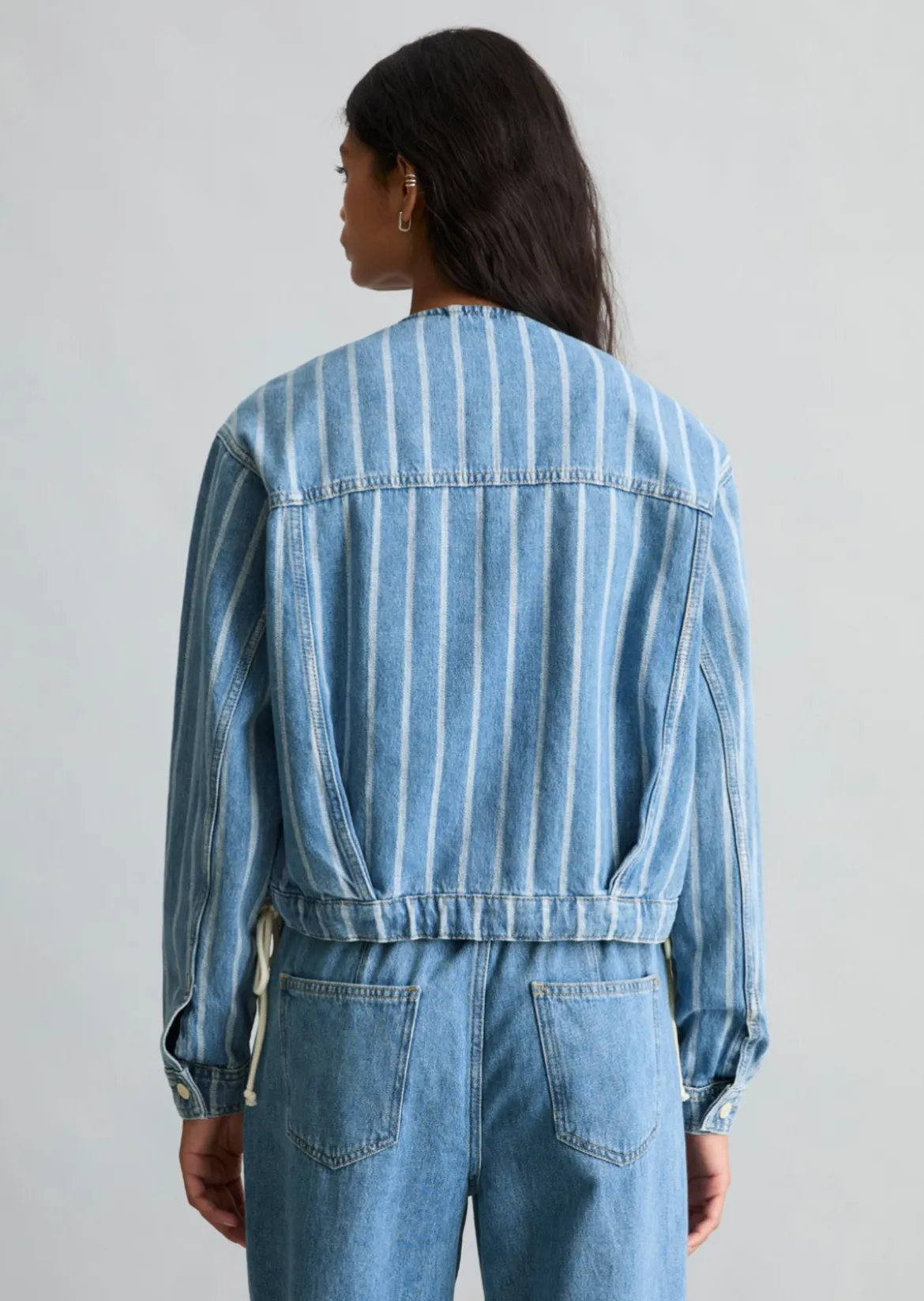 Crayfish Capsule Jeansjacke gestreift, Boxy Fit, Cropped aus reiner Bio-Baumwolle