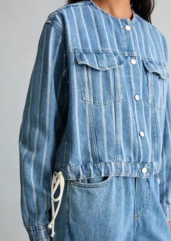 Crayfish Capsule Jeansjacke gestreift, Boxy Fit, Cropped aus reiner Bio-Baumwolle