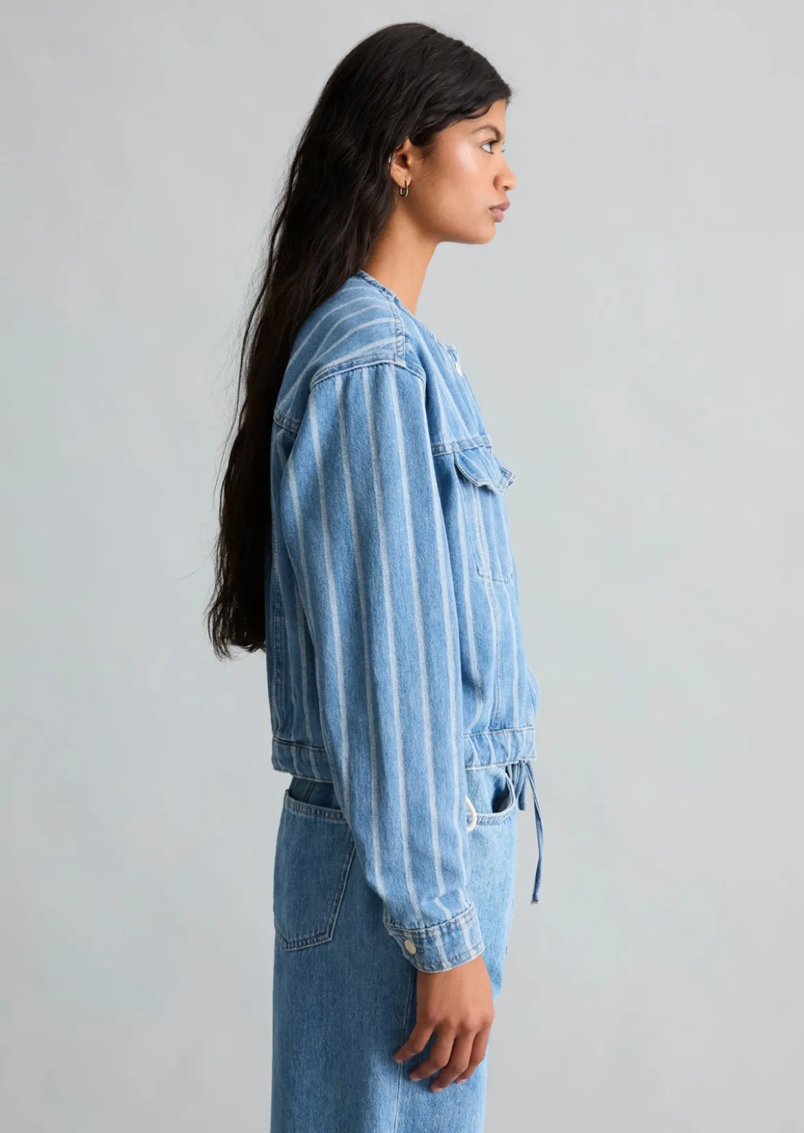 Crayfish Capsule Jeansjacke gestreift, Boxy Fit, Cropped aus reiner Bio-Baumwolle