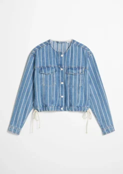 Crayfish Capsule Jeansjacke gestreift, Boxy Fit, Cropped aus reiner Bio-Baumwolle