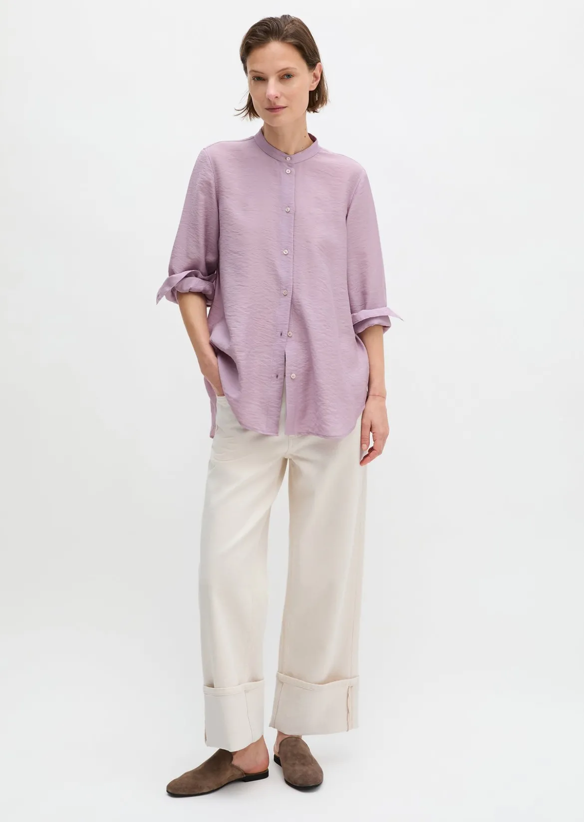 Crinkle-Bluse regular aus Viskose-Mix