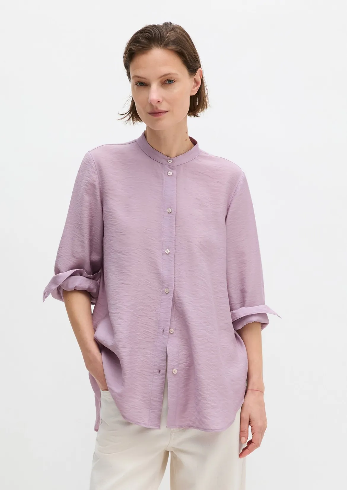 Crinkle-Bluse regular aus Viskose-Mix