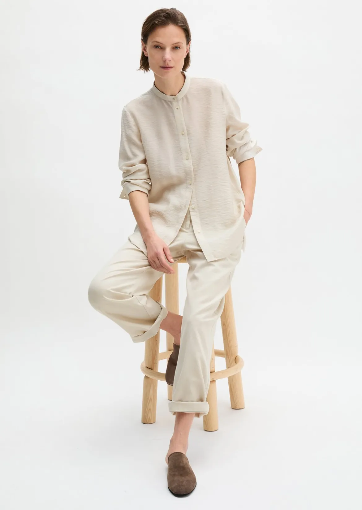 Crinkle-Bluse regular aus Viskose-Mix