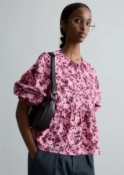 Crinkle-Bluse relaxed aus bedrucktem Viskose-Mix