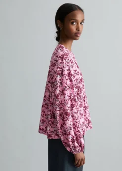 Crinkle-Bluse relaxed aus bedrucktem Viskose-Mix