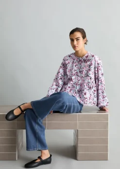 Crinkle-Bluse relaxed aus bedrucktem Viskose-Mix