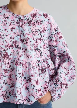 Crinkle-Bluse relaxed aus bedrucktem Viskose-Mix