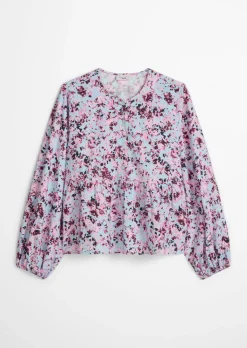 Crinkle-Bluse relaxed aus bedrucktem Viskose-Mix