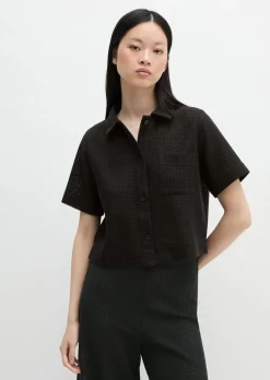 Crochet-Bluse relaxed aus Baumwoll-Mix-Jersey
