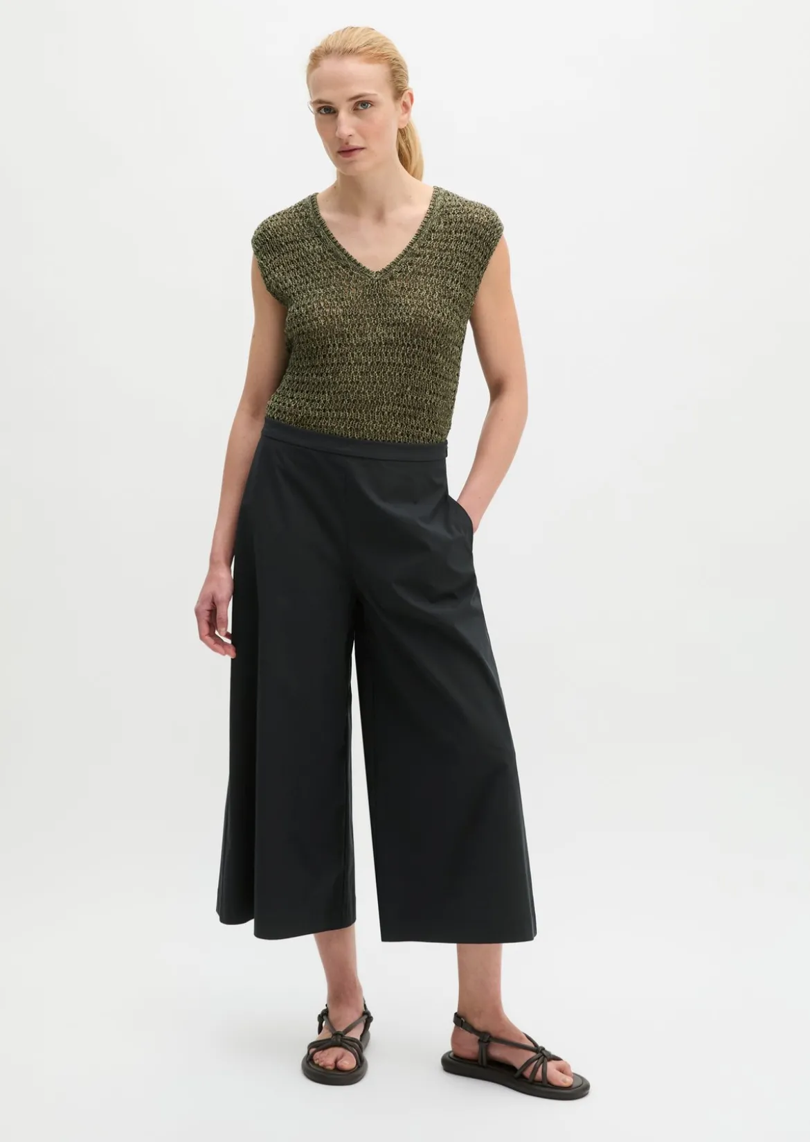 Culotte wide aus Popeline-Stretch
