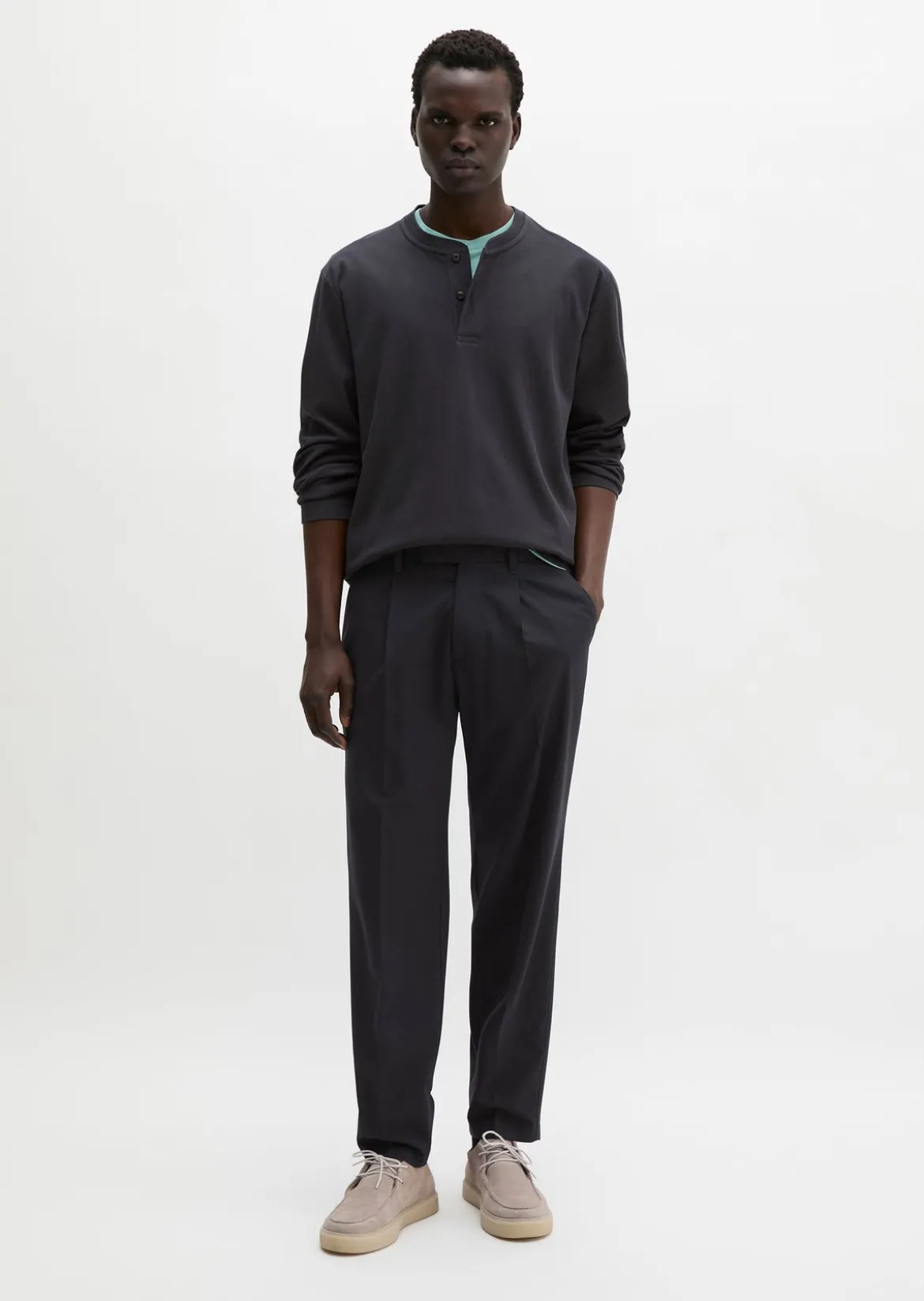 DfC Henley-Longsleeve regular aus geripptem Interlock-Jersey
