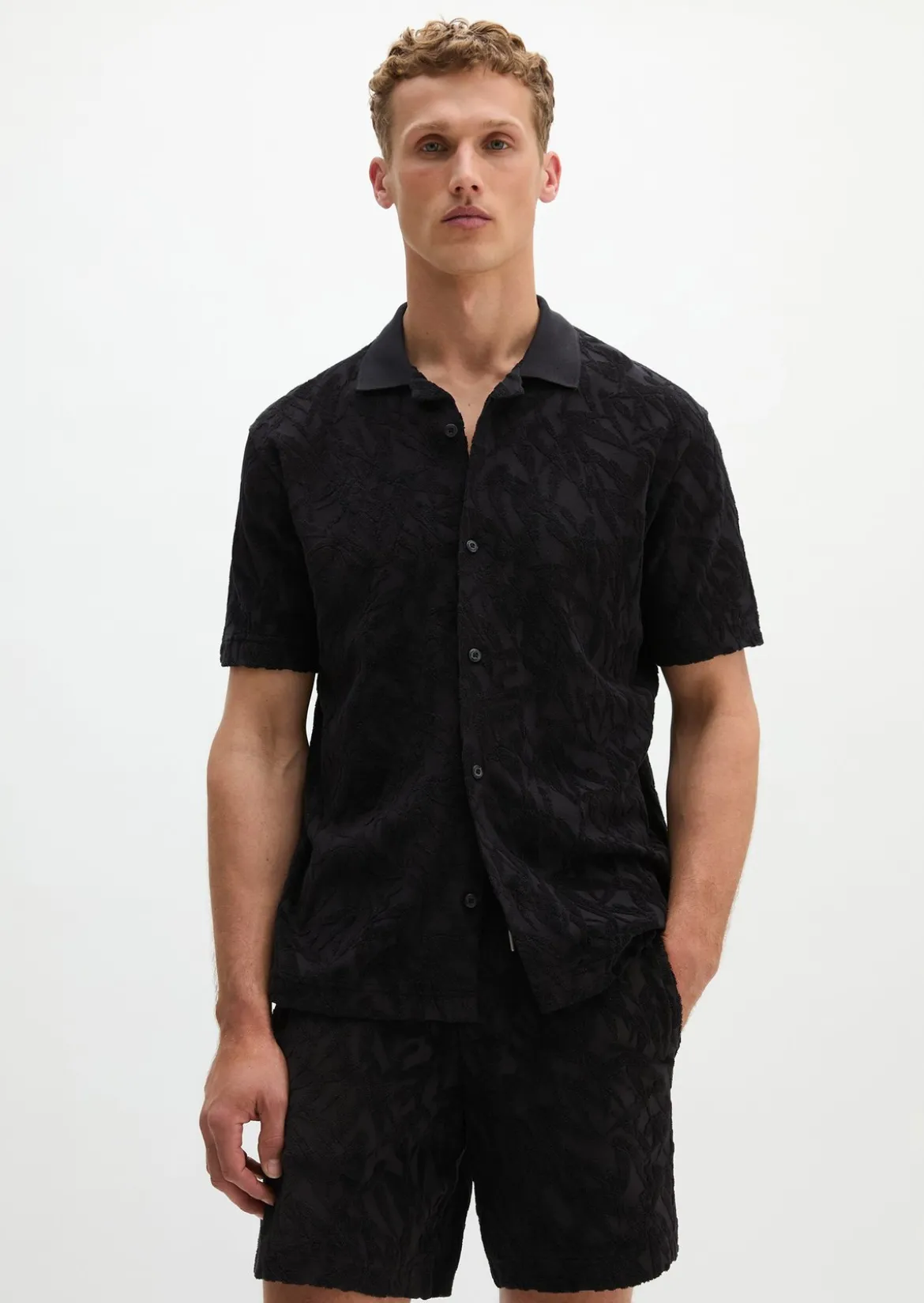 DfC Jerseyshirt regular mit weichem Frottee-Blattmuster