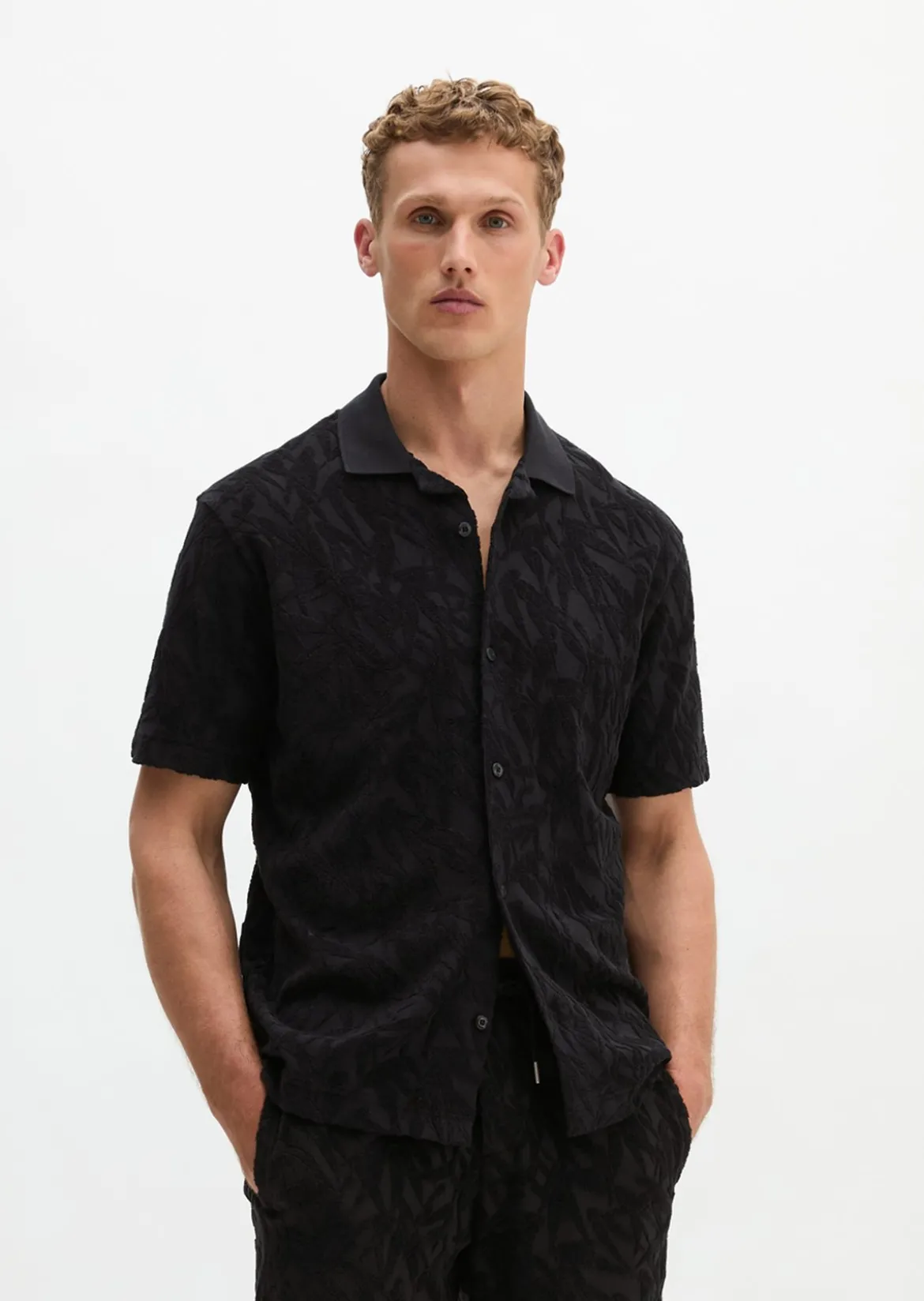 DfC Jerseyshirt regular mit weichem Frottee-Blattmuster