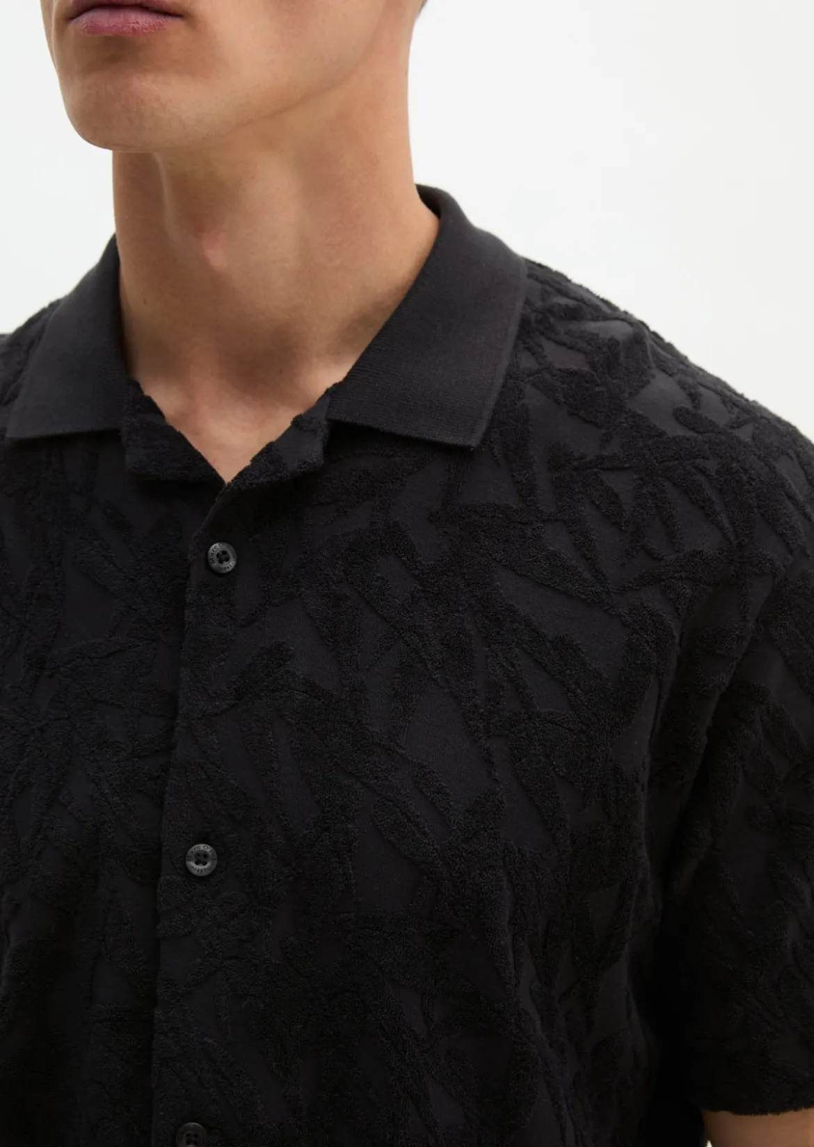 DfC Jerseyshirt regular mit weichem Frottee-Blattmuster