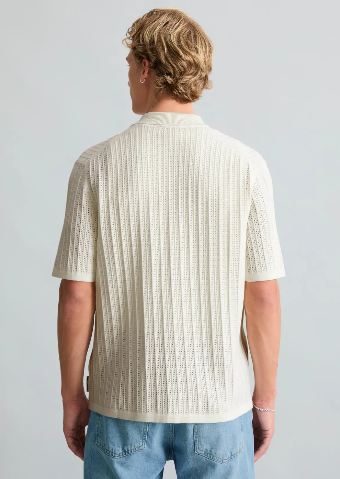 DfC Kurzarm-Strickjacke im Polostil regular mit Lochstruktur