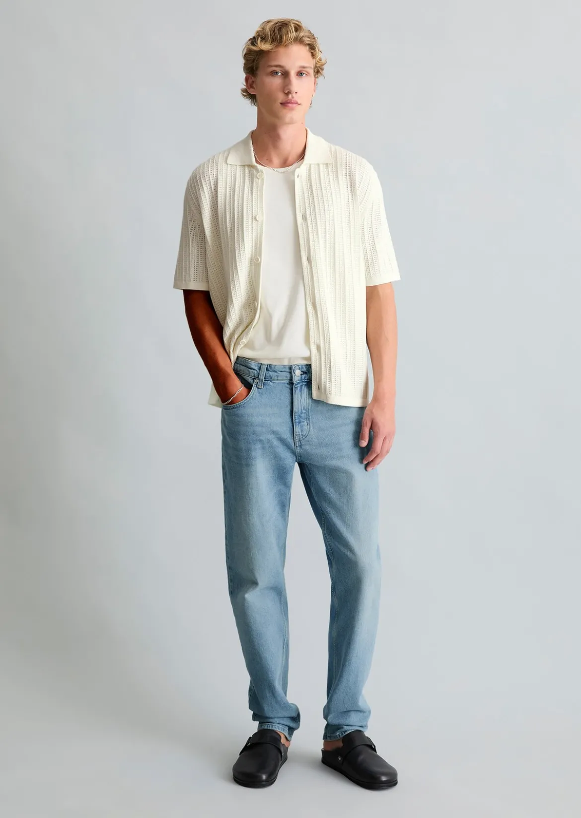 DfC Kurzarm-Strickjacke im Polostil regular mit Lochstruktur