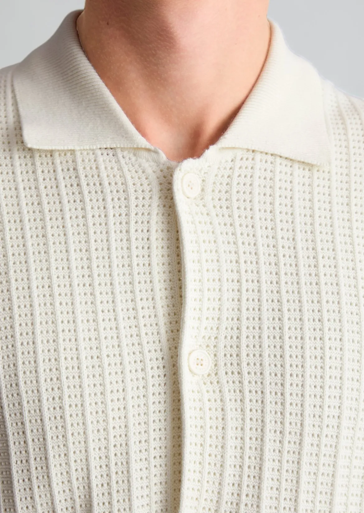 DfC Kurzarm-Strickjacke im Polostil regular mit Lochstruktur